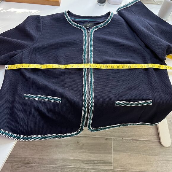 Talbots Braided Trim Jacket 24W Navy Blue Blazer Suit Full Zip Front Plus Size - Picture 8 of 9